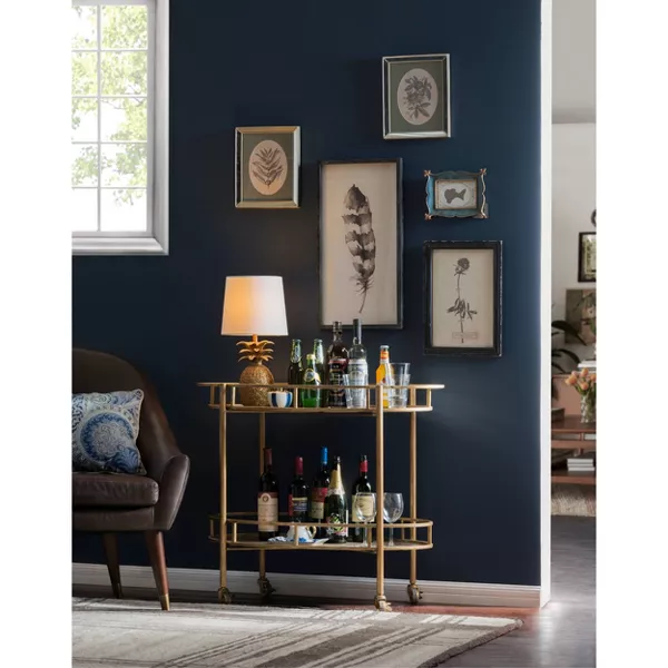 Oval 2-Tier Bar Cart on Casters Gold (34-1/2"Lx30"H) - Storied Home: Rolling Beverage & Tea Serving Trolley