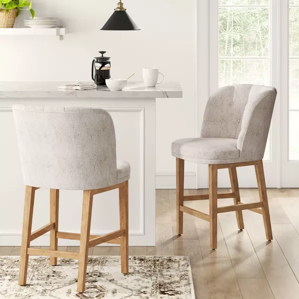 Winfall Tufted Barrel Counter Height Barstool Linen - Threshold™: Ergonomic, Rubberwood Legs, Polyester Upholstery