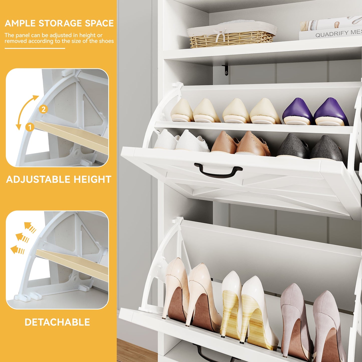 Uforic Slim Shoe Cabinet with 3 Flip Drawers, Space-Saving Shoe Storage for 24 Pairs, White