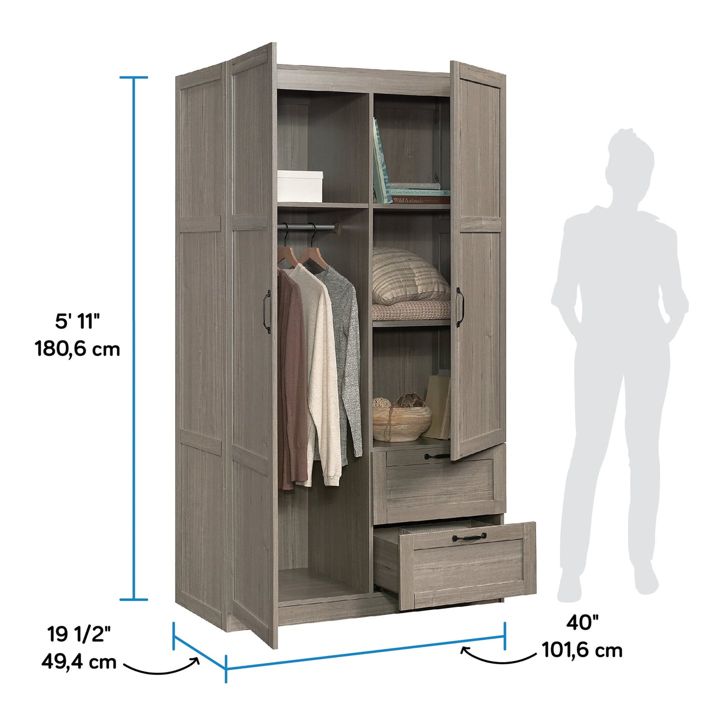 Sauder Wardrobe/Storage Cabinet, Silver Sycamore Finish