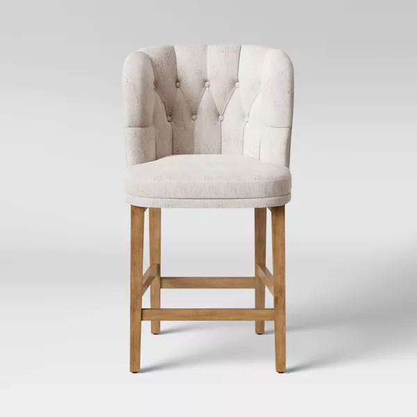 Winfall Tufted Barrel Counter Height Barstool Linen - Threshold™: Ergonomic, Rubberwood Legs, Polyester Upholstery