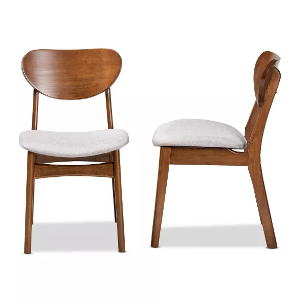 2pc Katya Wood Dining Chair Set Brown - Baxton Studio: Walnut Finish, Curved Backrest, Upholstered Seat