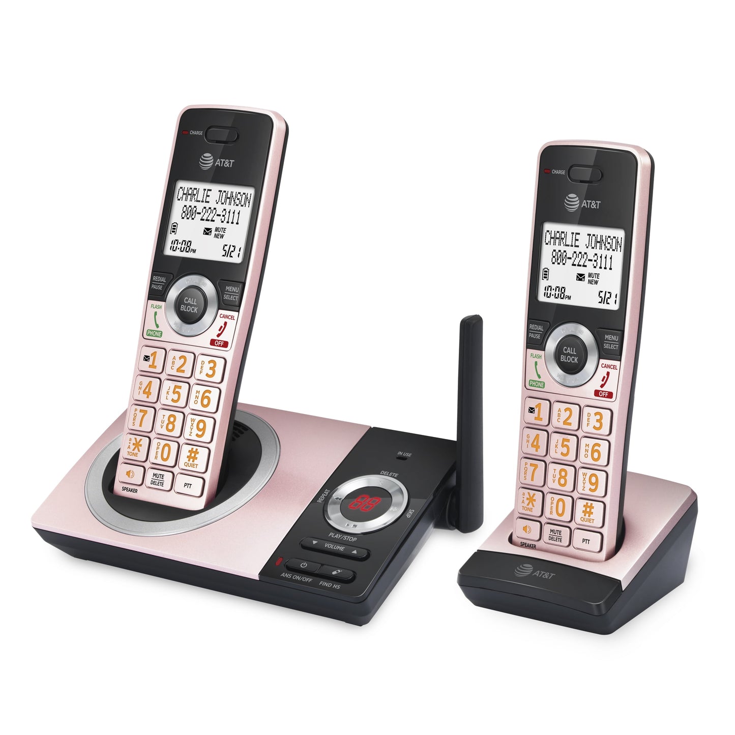 AT&T CL82229 2 Handset Cordless Expandable Answering System with Smart Call Block, Rose Gold