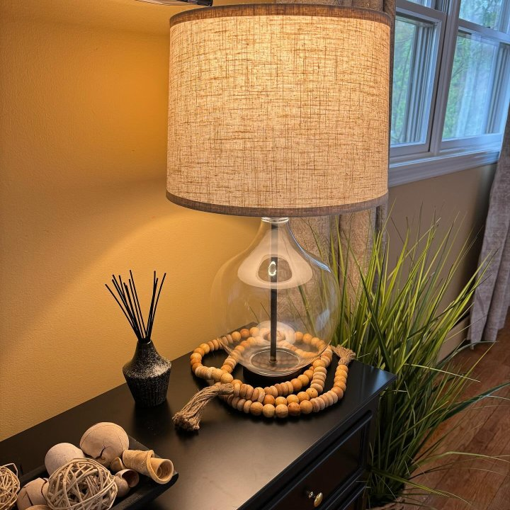 Large Glass Gourd Table Lamp Gray - Threshold: UL Listed, Cotton/Polyester Drum Shade, 24" Height