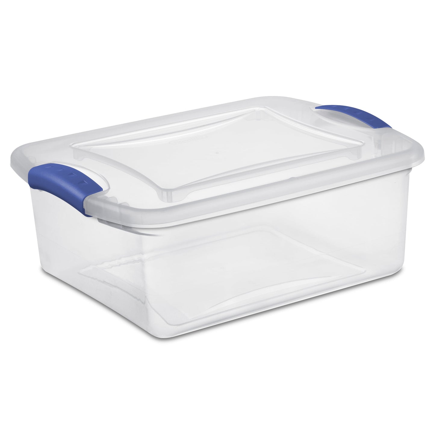 Sterilite 15 Quart Latch Box, Clear Plastic Storage Bin with Clear Lid, Blue, 10 Pack