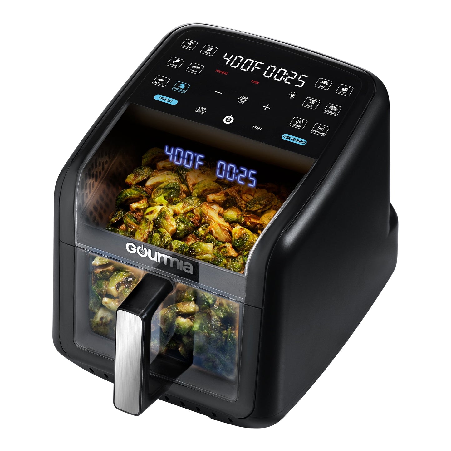 Gourmia Panorama 7-QT Digital Air Fryer w/ Panoramic View, Holographic Display, & 12 Presets, Black, New