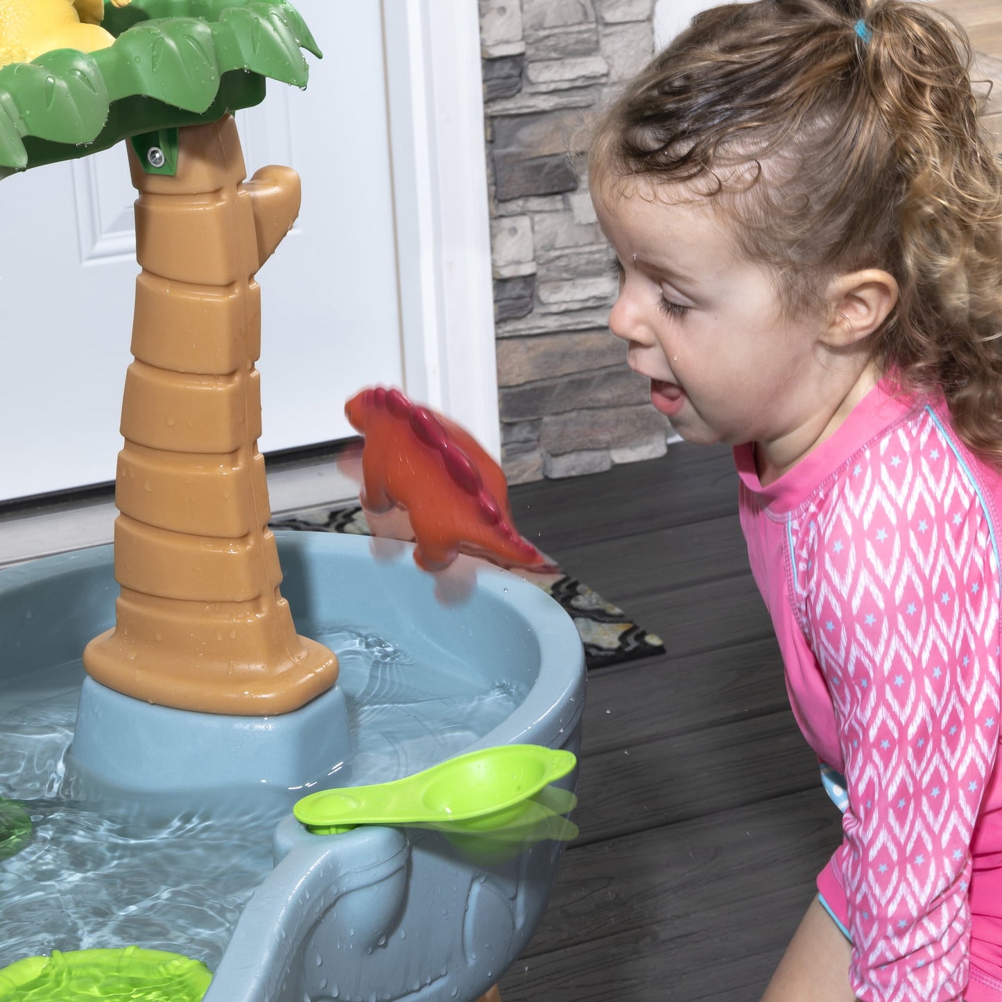 Step2 Dino Showers Multi-color Plastic Water Table for Toddlers with 13-Piece Playset