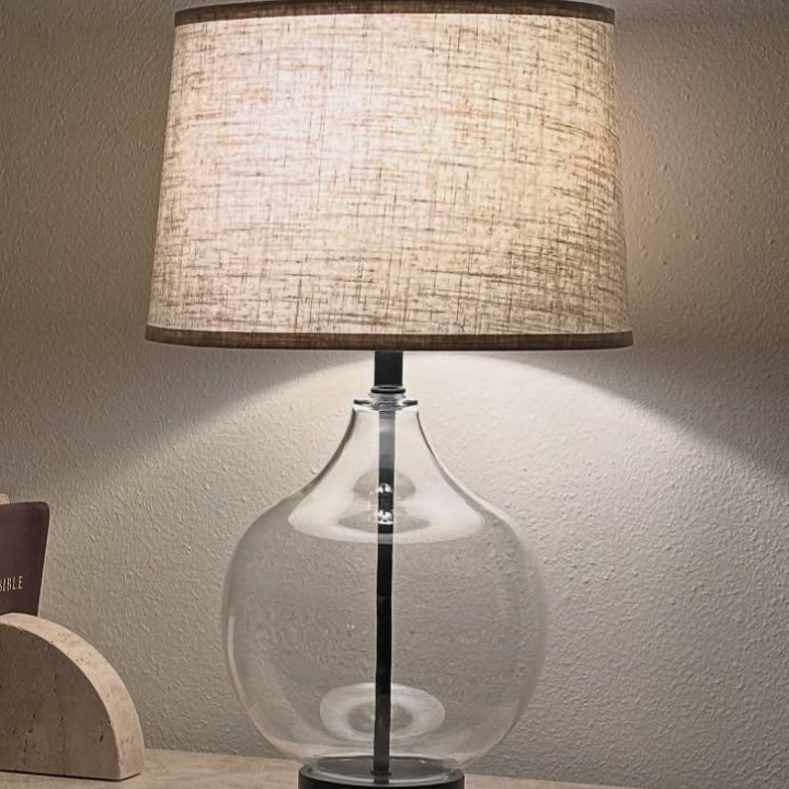 Large Glass Gourd Table Lamp Gray - Threshold: UL Listed, Cotton/Polyester Drum Shade, 24" Height