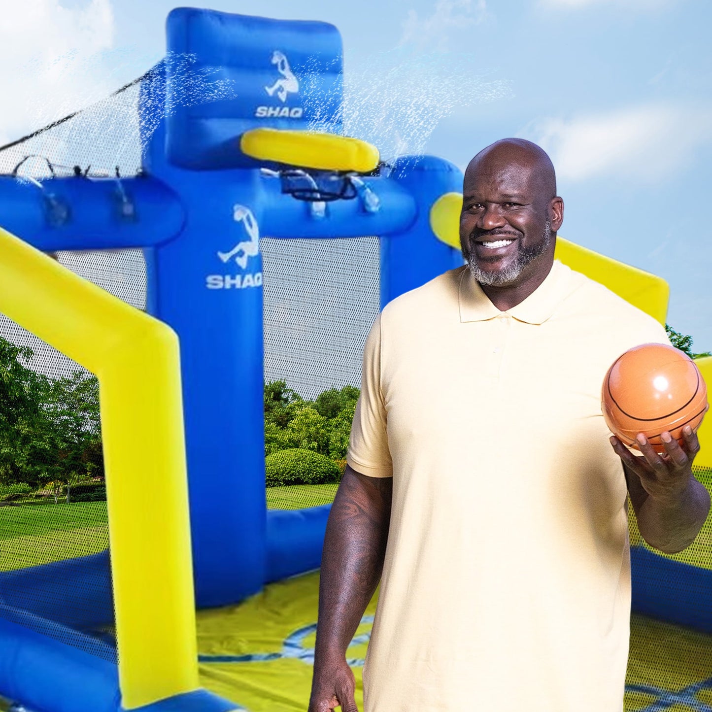 14' Shaq Constant Air Inflatable Basketball Court with Sprinkler and Pump for ages 3-8yrs