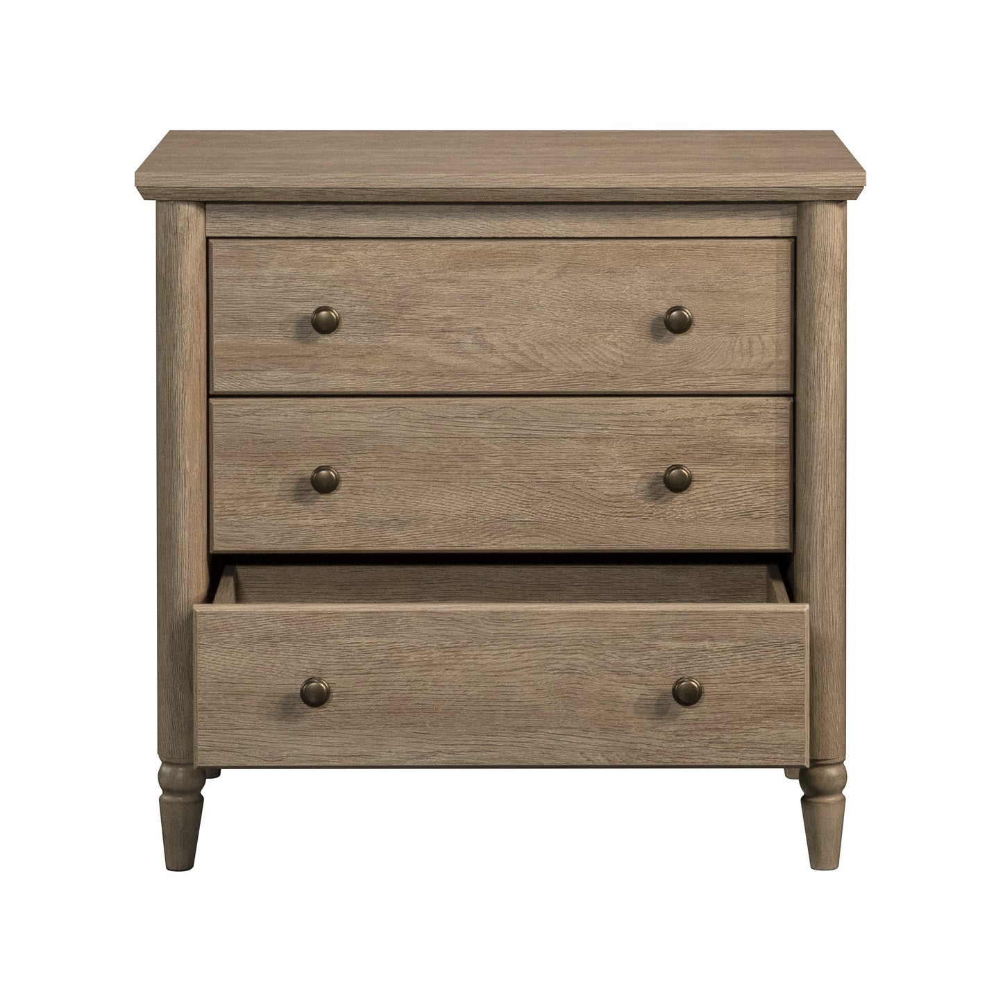 My Texas House Monroe 3 Drawer Nightstand with USB, Brushed Oak Finish