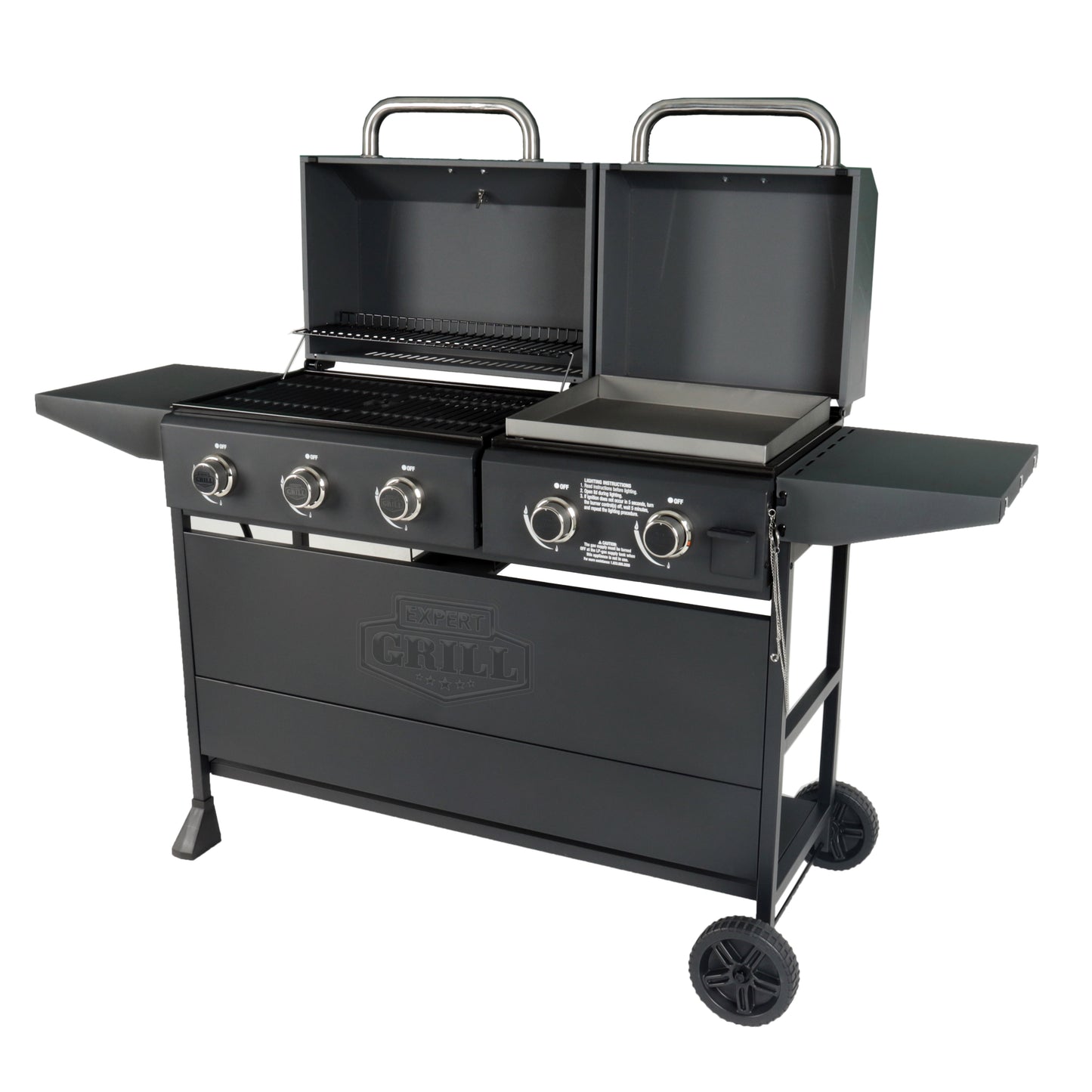 Expert Grill 5-Burner Black Propane Gas Grill and Propane Griddle, Black, New