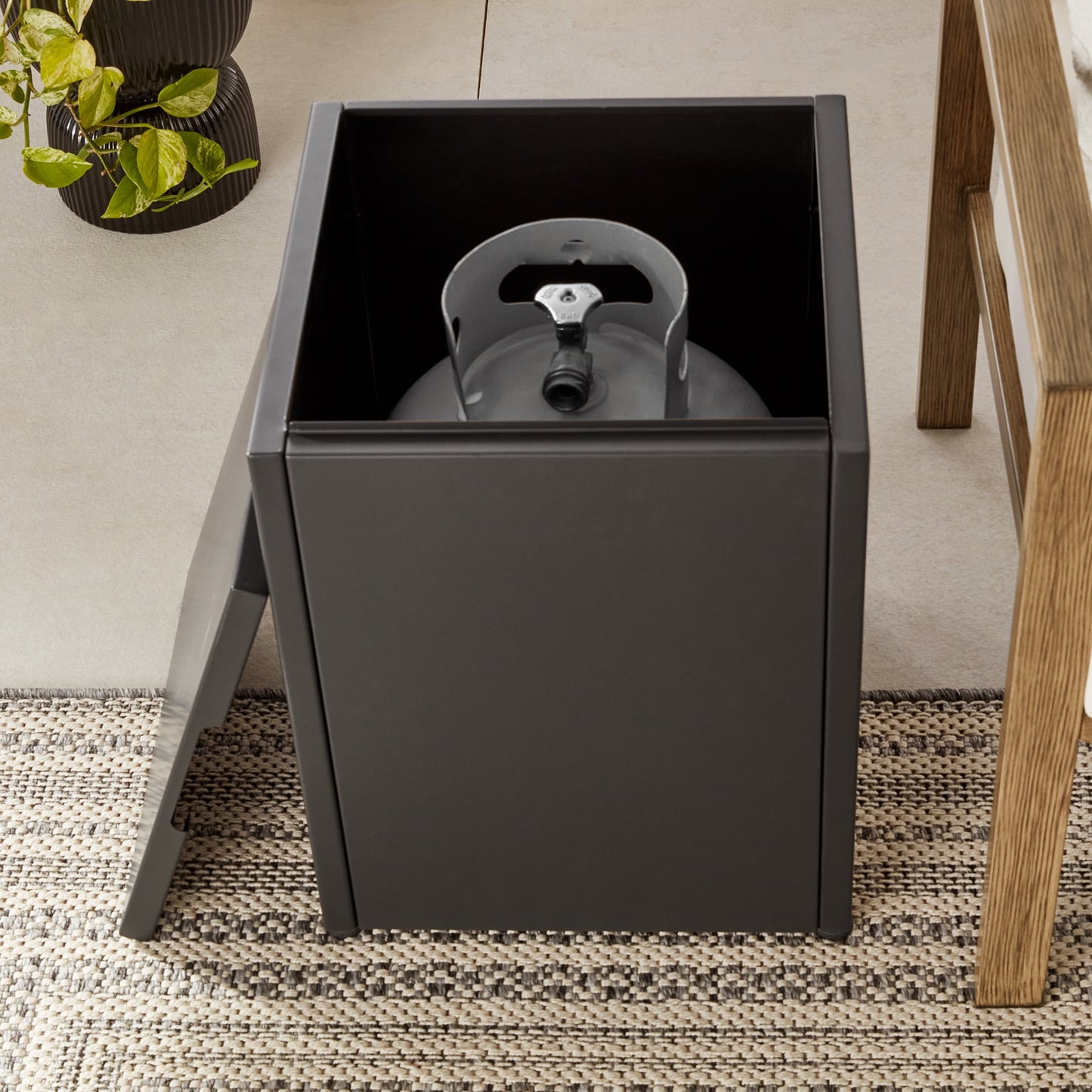 Mainstays Modern Steel Fire Pit Table with Tank Hideaway and Cover, Matte Black