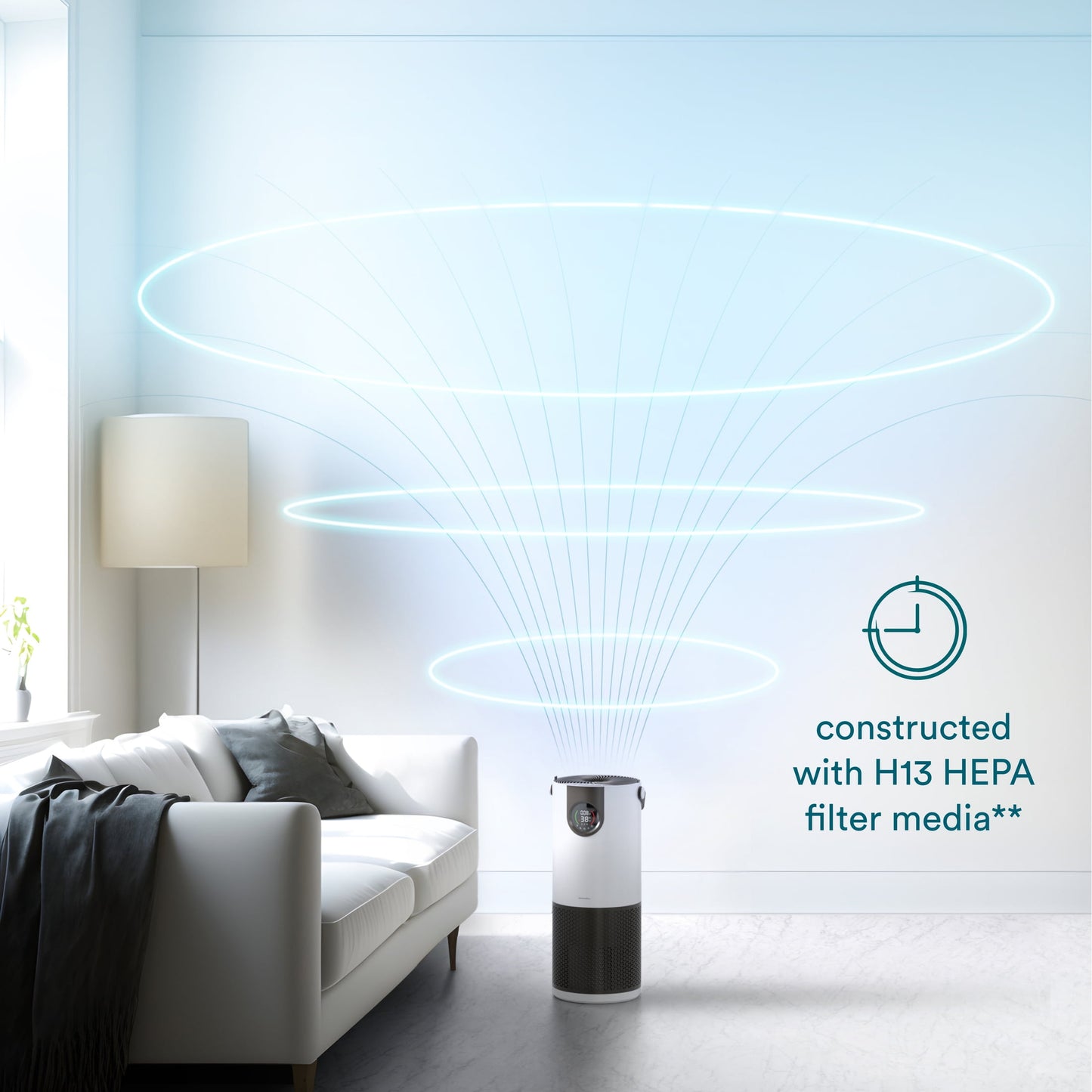 Homedics® 2-in-1 Air Purifier &  Humidifier, with Digital Particle Sensor, Color-Coded Indoor Air quality