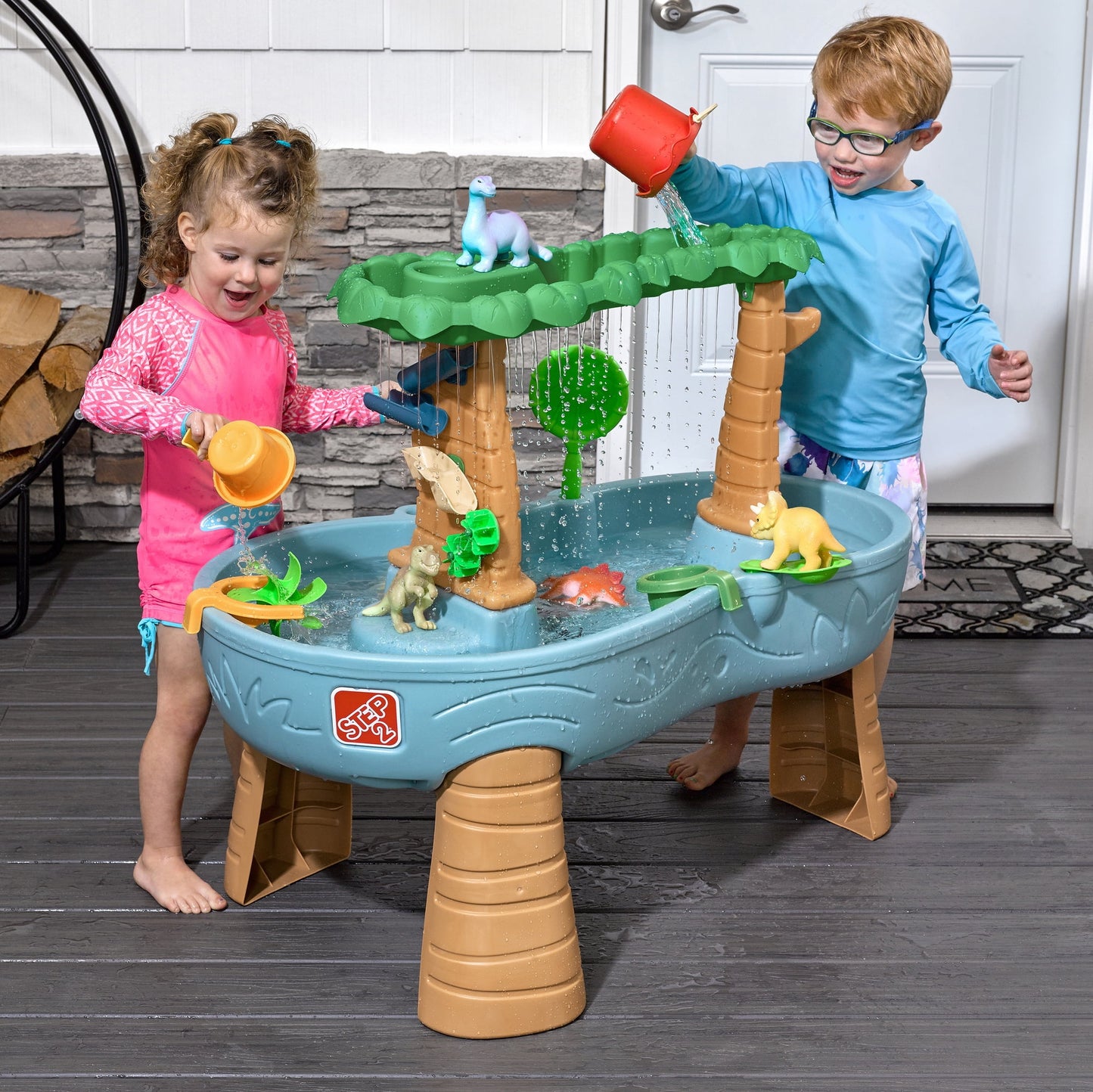 Step2 Dino Showers Multi-color Plastic Water Table for Toddlers with 13-Piece Playset