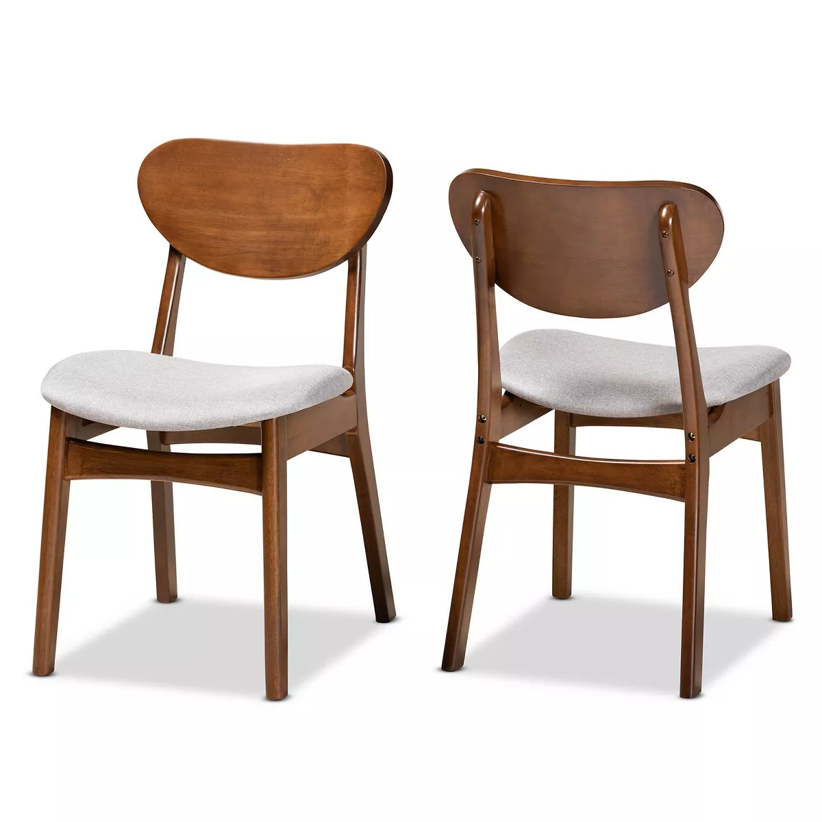 2pc Katya Wood Dining Chair Set Brown - Baxton Studio: Walnut Finish, Curved Backrest, Upholstered Seat
