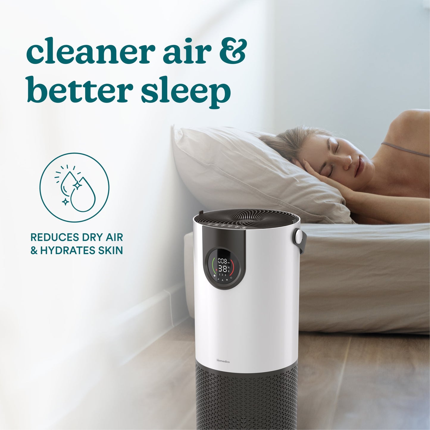 Homedics® 2-in-1 Air Purifier &  Humidifier, with Digital Particle Sensor, Color-Coded Indoor Air quality
