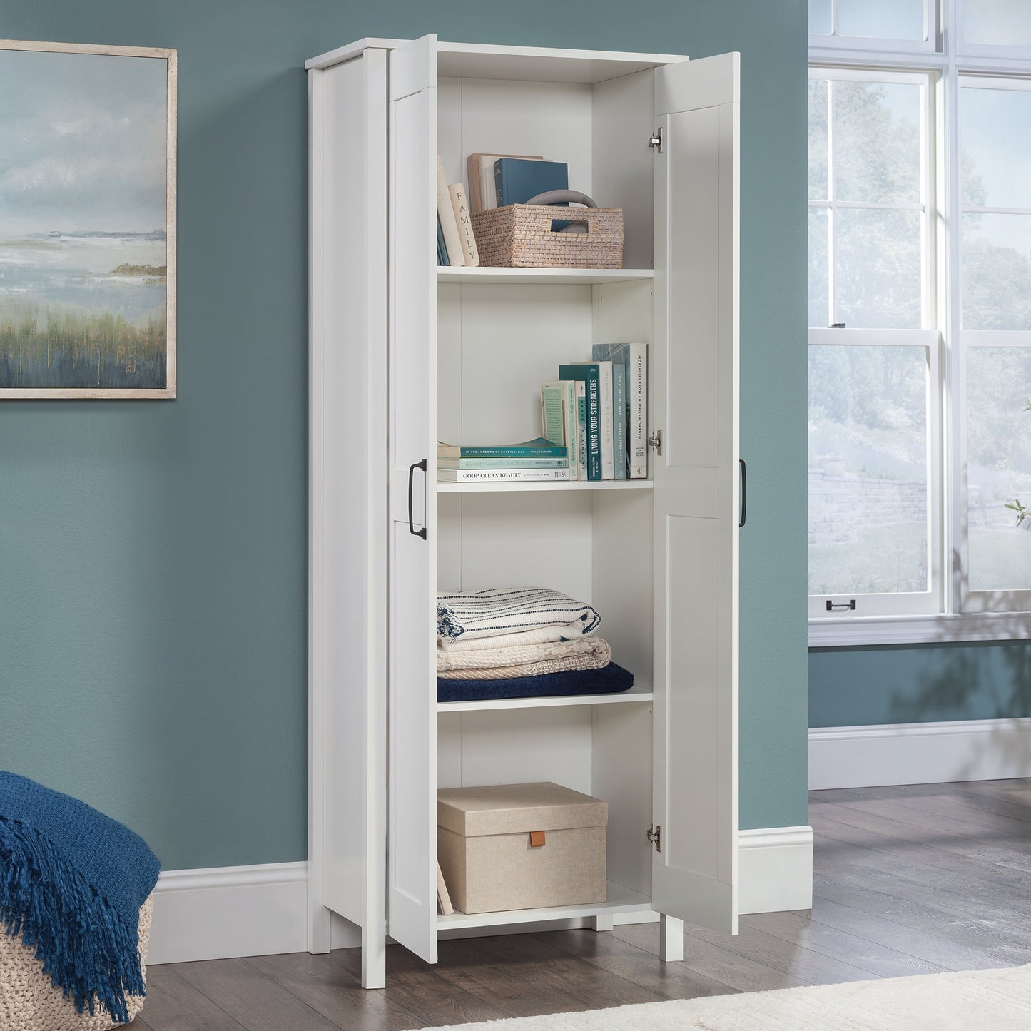 Sauder Two-Door Storage Cabinet, White Finish