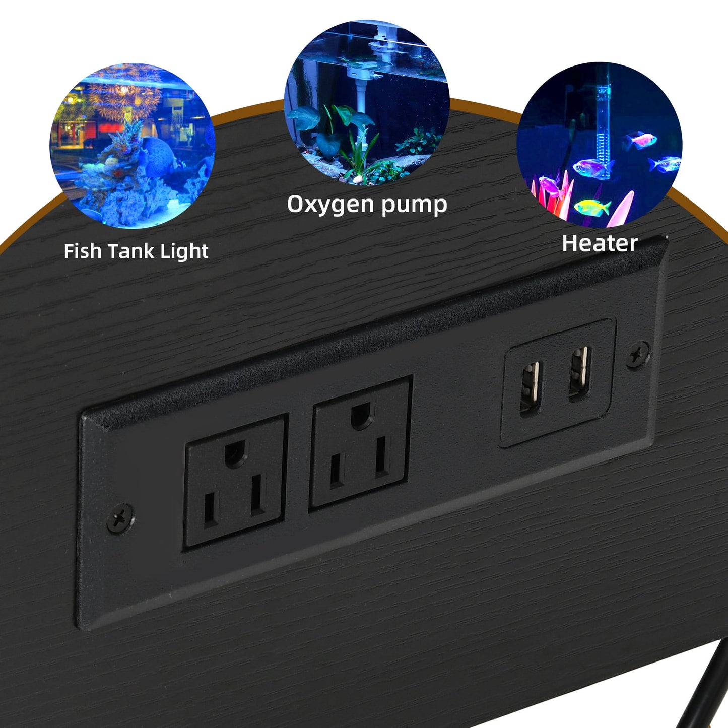 Uforic 40-50 Gallon Aquarium Stand with LED Light, Power Outlets & 3-Tier Storage, Black Metal