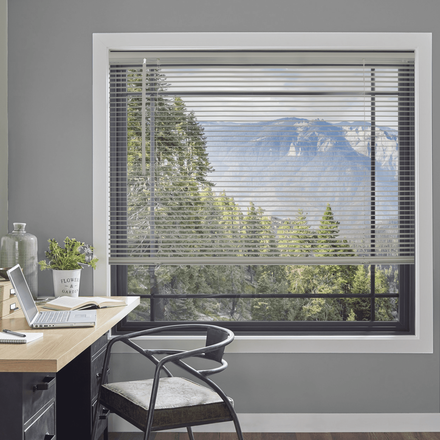Chicology Cordless 1" Vinyl Mini Window Blinds Gloss Gray 32.5"W X 48"H