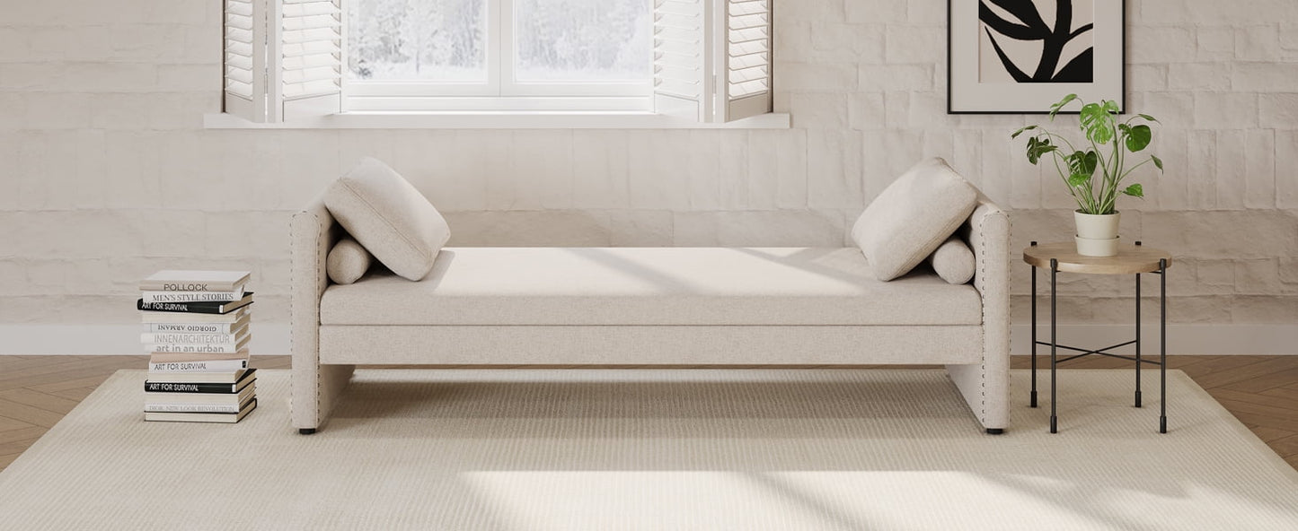 Dovelina Modern Upholstered Chaise Lounger Daybed with Pillows Small Single Daybed, Beige
