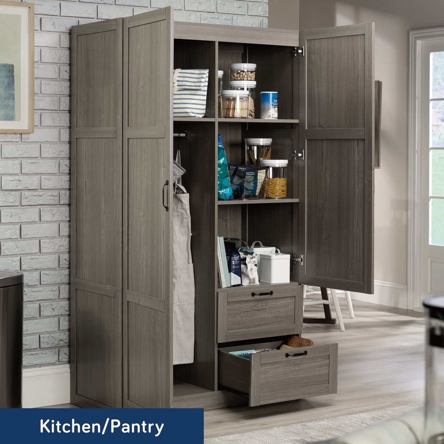 Sauder Wardrobe/Storage Cabinet, Silver Sycamore Finish