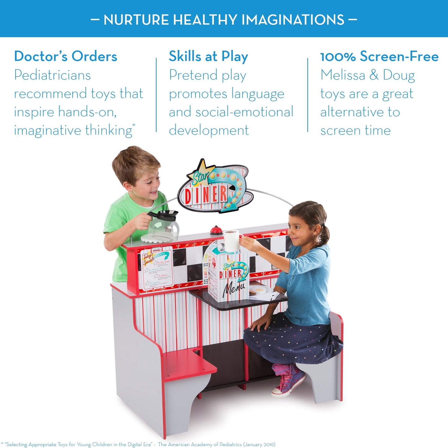 Melissa & Doug Double-Sided Wooden Star Diner Restaurant Play Space