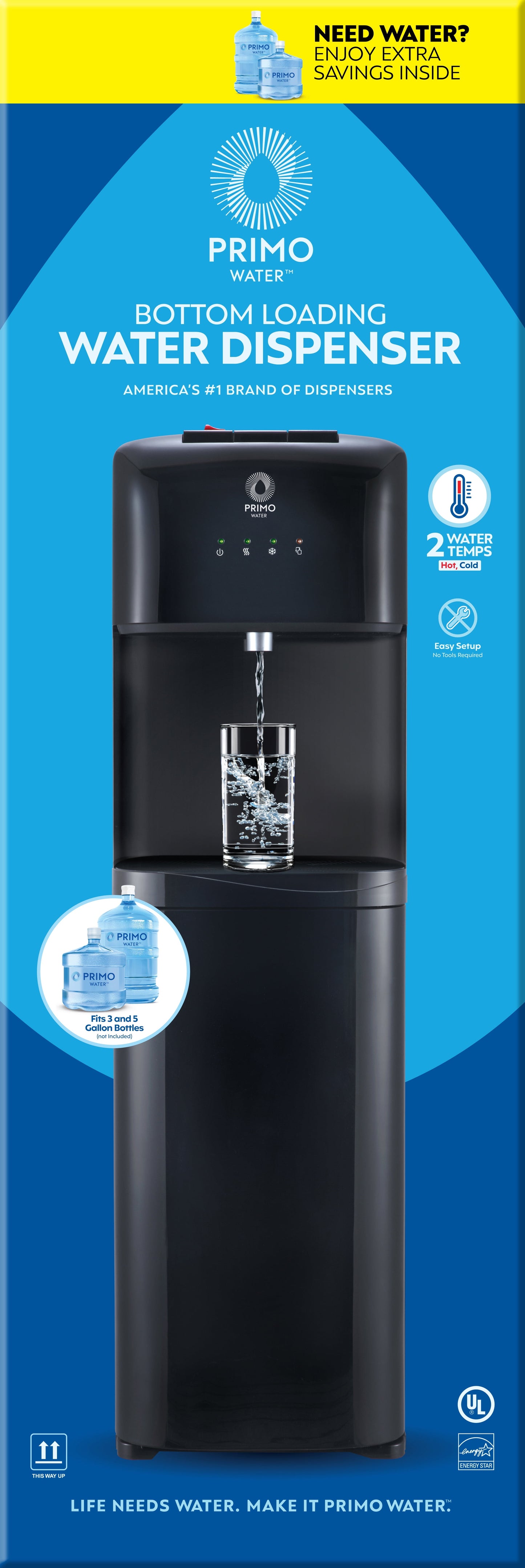 Primo® Water Dispenser Bottom Loading, Hot/Cold Temperature, Black Model 601088