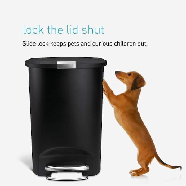 simplehuman 13gal Kitchen Step Trash Can with Soft Close Locking Lid Black Plastic Semi Round Garbage Can