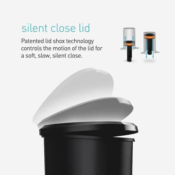 simplehuman 13gal Kitchen Step Trash Can with Soft Close Locking Lid Black Plastic Semi Round Garbage Can