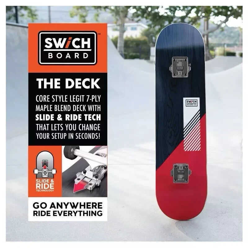 Swichboard 2-in-1 Trick and Cruiser 31" Deck Complete Skateboard Set - Red