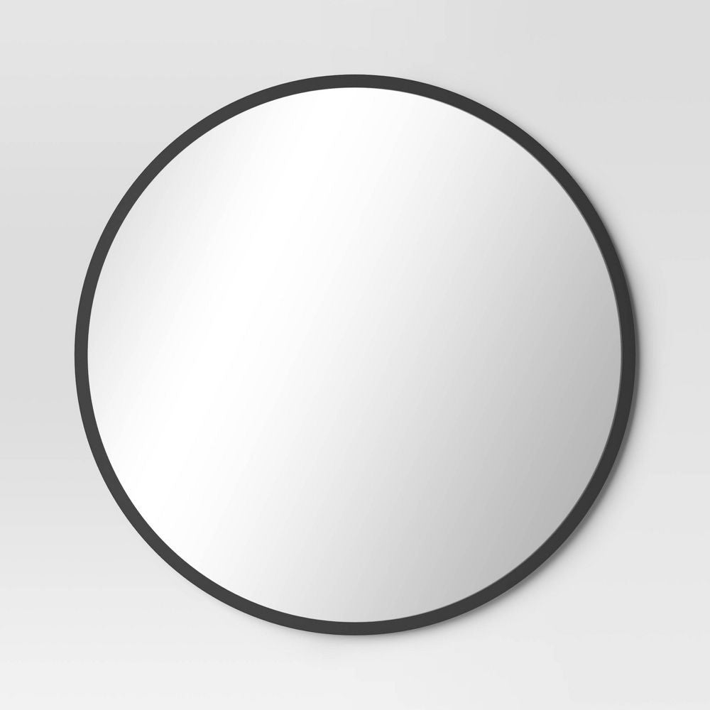 28" Round Decorative Wall Mirror Black - Project 62: Modern Steel Frame, Wall Mount