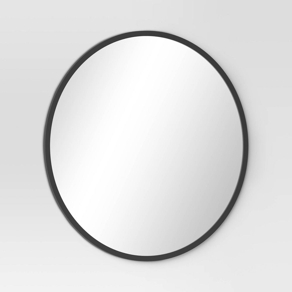 28" Round Decorative Wall Mirror Black - Project 62: Modern Steel Frame, Wall Mount