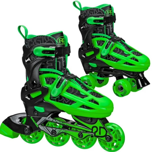 Roller Derby 2 in 1 Kids' Inline-Quad Combo Skates - Black/Green (12-2) NIB
