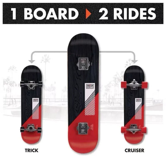 Swichboard 2-in-1 Trick and Cruiser 31" Deck Complete Skateboard Set - Red