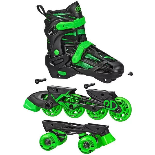 Roller Derby Green Wire Kids' Adjustable Inline-Quad Combo Skates - Black/Green M (3-6)